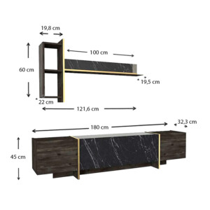 Σύνθεση τηλεόρασης Veyron Megapap χρώμα μαύρο rebab - μαύρο εφέ μαρμάρου 180x33x45εκ. - Image 6