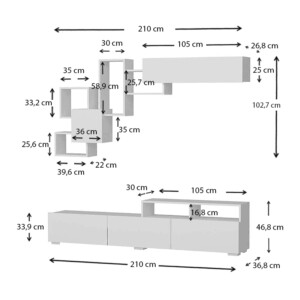 Σύνθεση τηλεόρασης Stamatia Megapap χρώμα λευκό 210x36,8x46,8εκ. - Image 4
