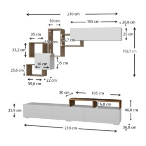 Σύνθεση τηλεόρασης Stamatia Megapap χρώμα λευκό - καρυδί 210x36,8x46,8εκ. - Image 4
