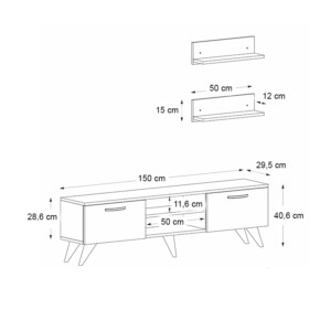Έπιπλο τηλεόρασης Colin Megapap χρώμα λευκό - καρυδί 150x29,5x40,6εκ. - Image 5