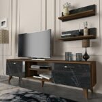 Έπιπλο τηλεόρασης Colin Megapap χρώμα καρυδί - μαύρο εφέ μαρμάρου 150x29