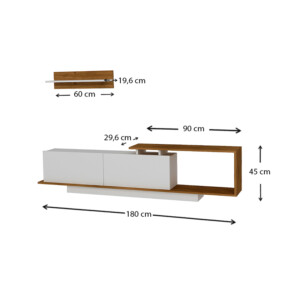 Έπιπλο τηλεόρασης Novara Megapap χρώμα λευκό - καρυδί 180x29,6x45εκ. - Image 4
