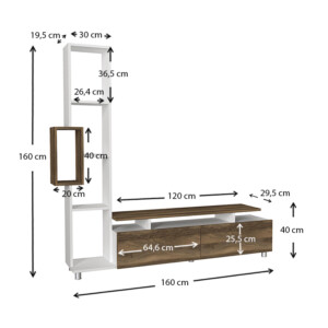 Σύνθεση τηλεόρασης Tulip Megapap χρώμα λευκό - καρυδί 160x29,5x160εκ. - Image 5