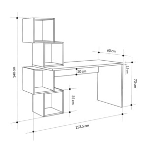 Γραφείο εργασίας Balance Megapap χρώμα λευκό 153,5x60x140εκ - Image 3