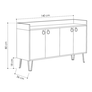 Μπουφές Dea Megapap χρώμα sapphire oak - ανθρακί 140x36x80εκ. - Image 4