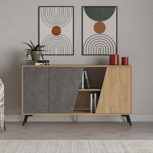 Μπουφές Fiona Megapap χρώμα sapphire oak - γκρι ρετρό 150x35,6x82εκ. - Image 3