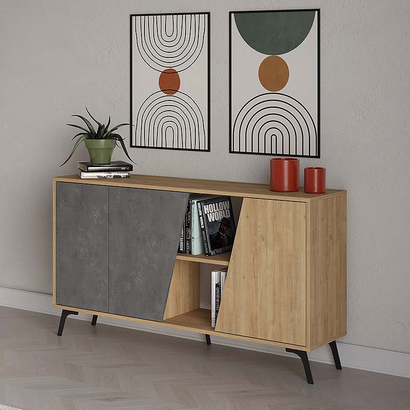 Μπουφές Fiona Megapap χρώμα φυσικό οξιάς - γκρι ρετρό 150x35