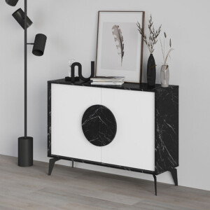 Μπουφές Gora Megapap χρώμα μαύρο εφέ μαρμάρου - λευκό 110x35