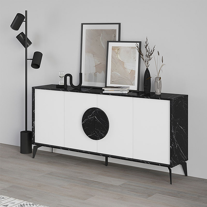 Μπουφές Gora Megapap χρώμα μαύρο εφέ μαρμάρου - λευκό 180x35