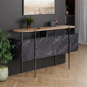 Μπουφές Hanley Megapap χρώμα μαύρο εφέ μαρμάρου 150x38x86