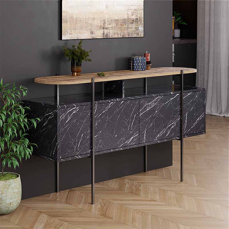 Μπουφές Hanley Megapap χρώμα μαύρο εφέ μαρμάρου 150x38x86 Μπουφές Hanley Megapap χρώμα μαύρο εφέ μαρμάρου 150x38x86