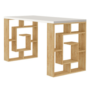 Γραφείο εργασίας Labirent Megapap χρώμα sapphire oak - λευκό 140x60x75εκ - Image 2