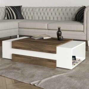 Τραπεζάκι σαλονιού Nora Megapap χρώμα λευκό - καρυδί 110x60