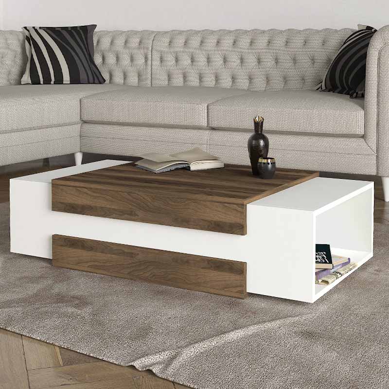 Τραπεζάκι σαλονιού Nora Megapap χρώμα λευκό - καρυδί 110x60 Τραπεζάκι σαλονιού Nora Megapap χρώμα λευκό - καρυδί 110x60