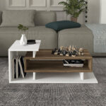 Τραπεζάκι σαλονιού Flynn Megapap χρώμα λευκό - καρυδί 90x50x35εκ. - Image 3