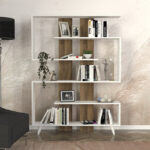 Βιβλιοθήκη Rain Megapap χρώμα λευκό - καρυδί 120x19,5x162εκ. - Image 3