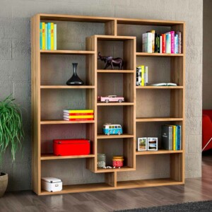 Βιβλιοθήκη Ample Megapap χρώμα καρυδί 125x22x135