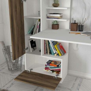 Γραφείο εργασίας Domingo Megapap χρώμα λευκό - καρυδί 149,5x60x120εκ. - Image 4