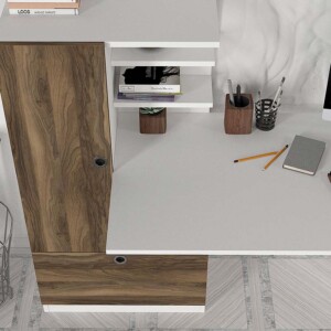 Γραφείο εργασίας Domingo Megapap χρώμα λευκό - καρυδί 149,5x60x120εκ. - Image 5