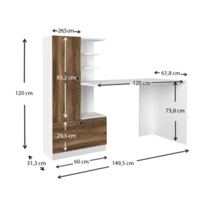 Γραφείο εργασίας Domingo Megapap χρώμα λευκό - καρυδί 149,5x60x120εκ. - Image 7