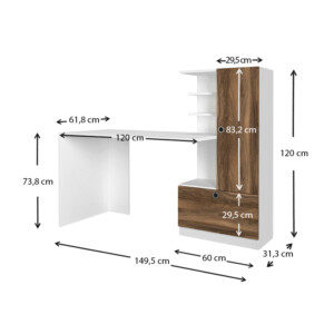 Γραφείο εργασίας Merino Megapap χρώμα λευκό - καρυδί 149,5x61,8x120εκ. - Image 7