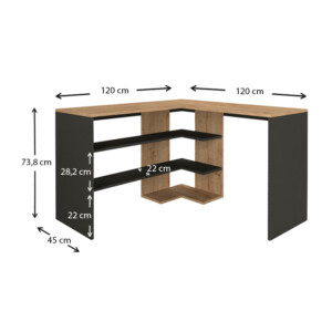 Γραφείο εργασίας Stylo Megapap χρώμα sapphire oak -  ανθρακί 120x120x73,8εκ. - Image 5