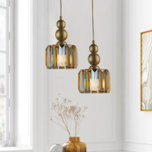 Φωτιστικό οροφής Alaba Megapap E27 μεταλλικό - γυάλινο δίφωτο χρώμα χρυσό 30x30x80εκ. - Image 2