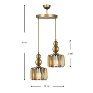 Φωτιστικό οροφής Alaba Megapap E27 μεταλλικό - γυάλινο δίφωτο χρώμα χρυσό 30x30x80εκ. - Image 3