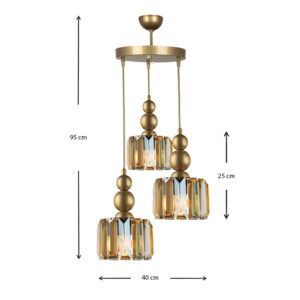Φωτιστικό οροφής Alaba Megapap E27 μεταλλικό - γυάλινο τρίφωτο χρώμα χρυσό 40x40x95εκ. - Image 3