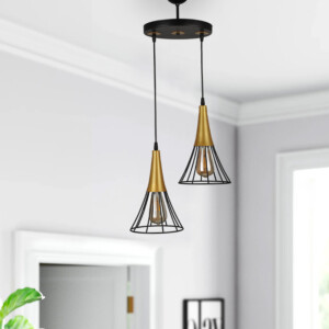 Φωτιστικό οροφής Havana Megapap E27 μεταλλικό δίφωτο χρώμα μαύρο - χρυσό 24x24x85εκ. - Image 2