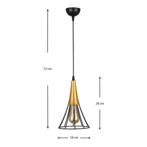 Φωτιστικό οροφής Havana Megapap E27 μεταλλικό μονόφωτο χρώμα μαύρο - χρυσό 18x18x72εκ. - Image 3