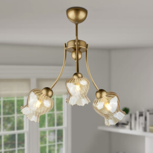 Φωτιστικό οροφής Kobe Megapap E27 μεταλλικό τρίφωτο χρώμα χρυσό 40x40x50εκ. - Image 2