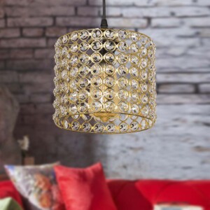 Φωτιστικό οροφής Deha Megapap E27 μεταλλικό - γυάλινο μονόφωτο χρώμα χρυσό 18x18x65εκ. - Image 2