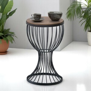 Τραπεζάκι βοηθητικό Aldora Megapap μεταλλικό - Mdf χρώμα μαύρο - καρυδί 35x35x58εκ. - Image 2