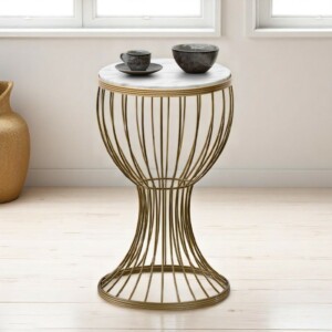 Τραπεζάκι βοηθητικό Aldora Megapap μεταλλικό - Mdf χρώμα χρυσό - λευκό εφέ μαρμάρου 35x35x58εκ. - Image 2