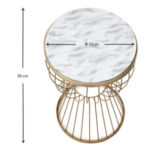 Τραπεζάκι βοηθητικό Aldora Megapap μεταλλικό - Mdf χρώμα χρυσό - λευκό εφέ μαρμάρου 35x35x58εκ. - Image 4