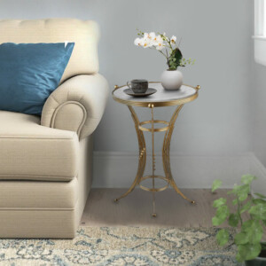 Βοηθητικό τραπεζάκι Venezia Megapap μεταλλικό - Mdf χρώμα χρυσό - λευκό εφέ μαρμάρου 35x35x59εκ. - Image 2