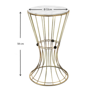 Τραπεζάκι βοηθητικό Girene Megapap μεταλλικό - Mdf χρώμα χρυσό - λευκό εφέ μαρμάρου 32x32x58εκ. - Image 4