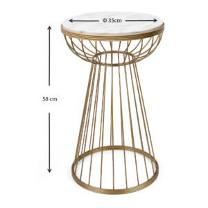 Τραπεζάκι βοηθητικό Mantare Megapap μεταλλικό - Mdf χρώμα χρυσό - λευκό εφέ μαρμάρου 35x35x58εκ. - Image 4