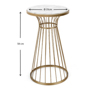 Τραπεζάκι βοηθητικό Tekosi Megapap μεταλλικό - Mdf χρώμα χρυσό - λευκό εφέ μαρμάρου 35x35x58εκ. - Image 4