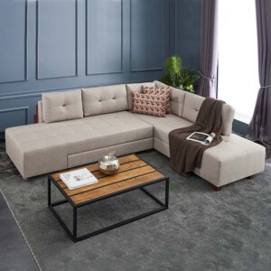 Γωνιακός καναπές - κρεβάτι Manama Megapap δεξιά γωνία υφασμάτινος χρώμα κρεμ 280x206x85εκ. - Image 2