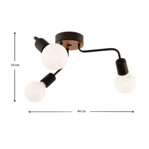 Φωτιστικό οροφής Salvi Megapap E27 μεταλλικό τρίφωτο χρώμα μαύρο 44x44x10εκ. - Image 3