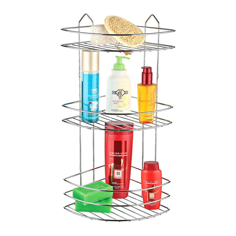 Ραφιέρα μπάνιου γωνιακή Perilla μεταλλική χρώμα ασημί 20x20x52εκ. Ραφιέρα μπάνιου γωνιακή Perilla μεταλλική χρώμα ασημί 20x20x52εκ.