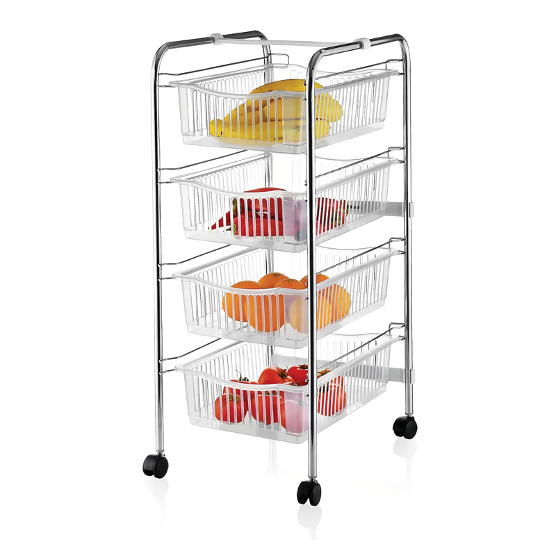 Τρόλεϊ - ραφιέρα 4όροφη Perilla μεταλλική χρώμα ασημί 43x33x80εκ. Τρόλεϊ - ραφιέρα 4όροφη Perilla μεταλλική χρώμα ασημί 43x33x80εκ.