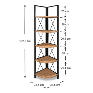 Βιβλιοθήκη γωνιακή Kelsie Megapap χρώμα μαύρο - pine oak 33x33x162εκ. - Image 3