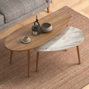 Τραπεζάκια βοηθητικά Elips Megapap χρώμα oak - μπεζ εφέ μαρμάρου 116x46x46εκ. - Image 2