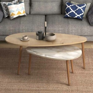 Τραπεζάκια βοηθητικά Elips Megapap χρώμα oak - μπεζ εφέ μαρμάρου 116x46x46εκ. - Image 3