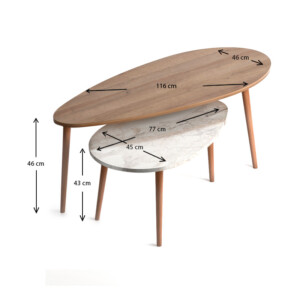 Τραπεζάκια βοηθητικά Elips Megapap χρώμα oak - μπεζ εφέ μαρμάρου 116x46x46εκ. - Image 4