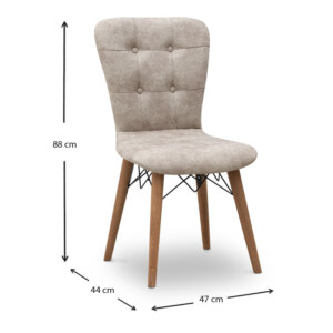 Καρέκλα τραπεζαρίας Palmira Megapap υφασμάτινη χρώμα μπεζ - καρυδί πόδι 47x44x88εκ. - Image 6