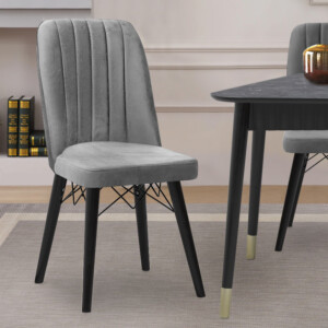 Καρέκλα τραπεζαρίας Carla Megapap από βελούδο χρώμα γκρι - μαύρο πόδι 45x46x90εκ. - Image 2